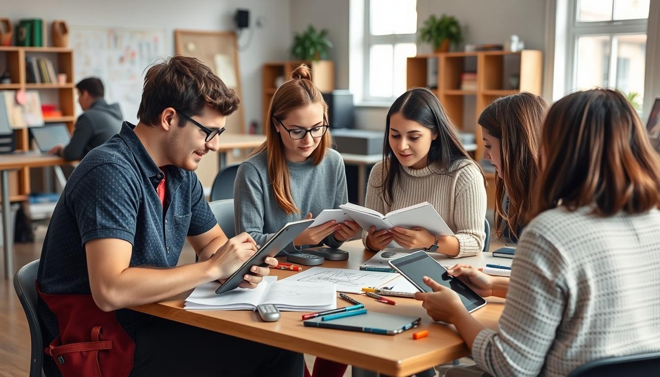 Students collaborating in study space